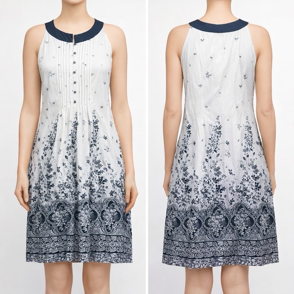 Dressbarn Size 6 Black White‎ Floral Boho Dress Sleeveless Halter